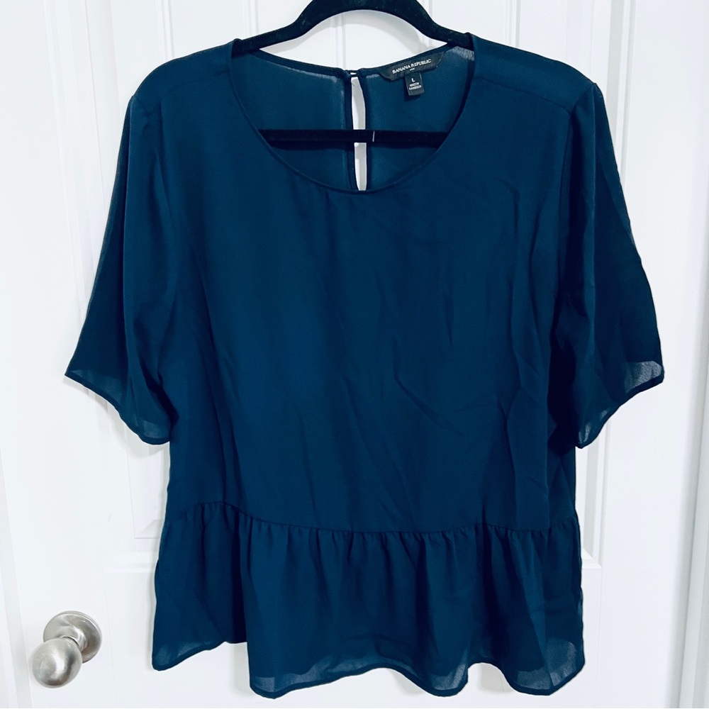 Banana Republic Women’s Peplum Blouse | Navy | Size L | EUC